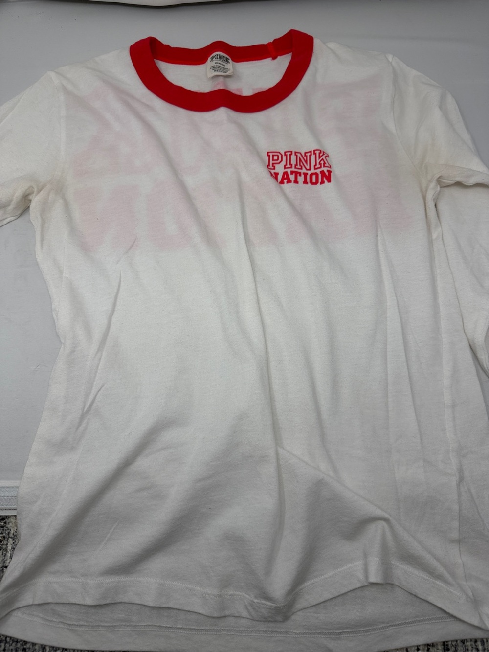 Victoria's Secret white tee with red ringer and logo